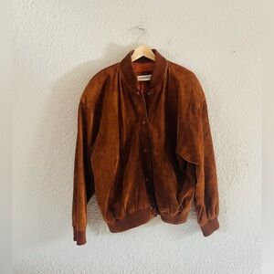 Vintage 80s Evan Picone Brown Suede Bomber Jacket